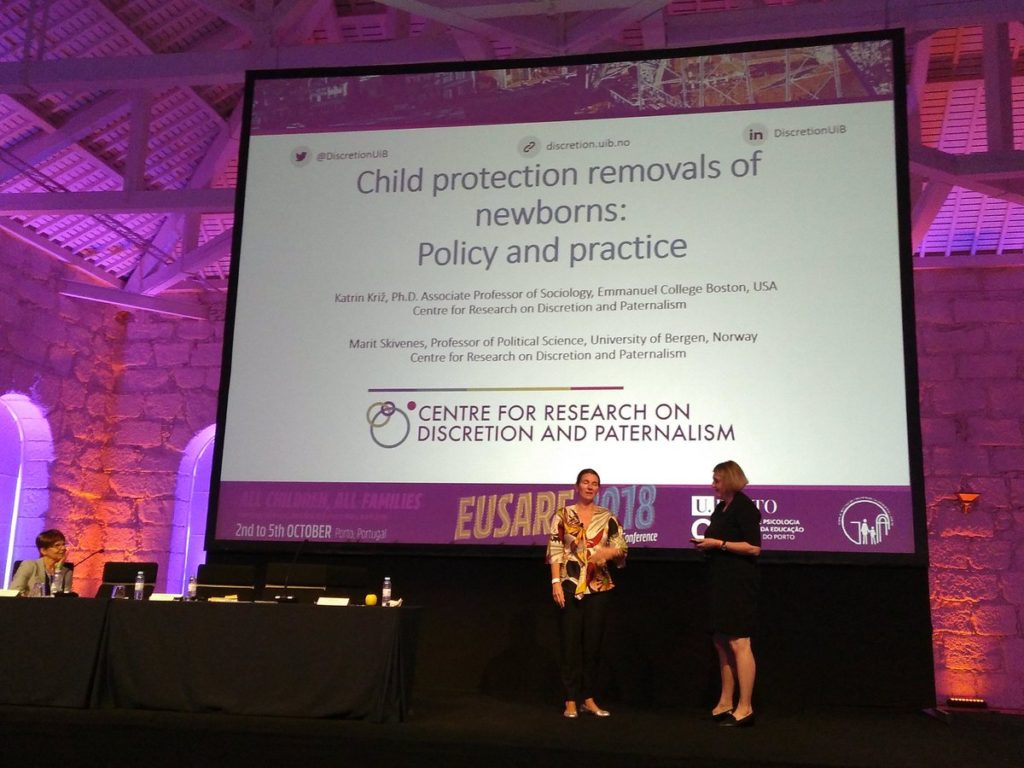 Marit Skivenes and Katrin Kriz giving a key-note at the EUSARF conference in October 2018.